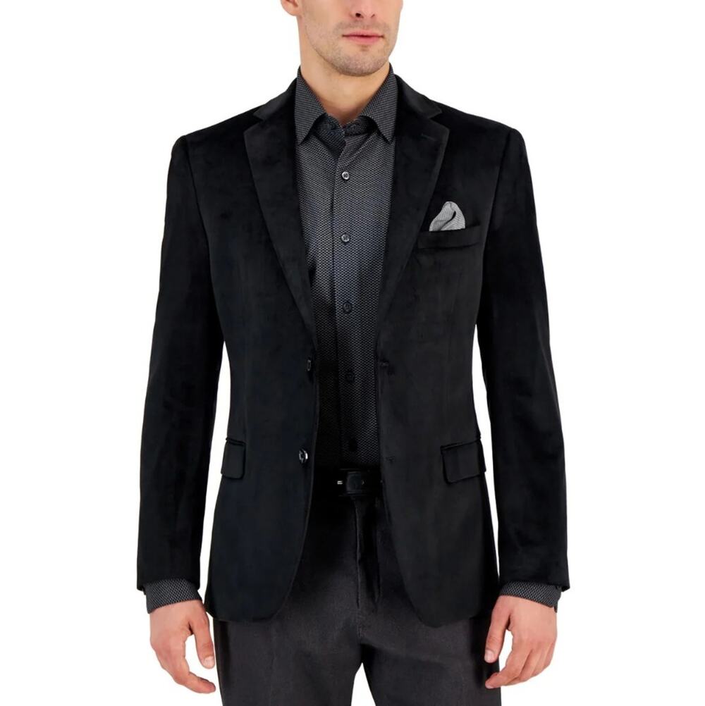 Alfani Men's Solid Black Velvet Slim Fit Classic Suit Blazer Sport Coat Size 36R
